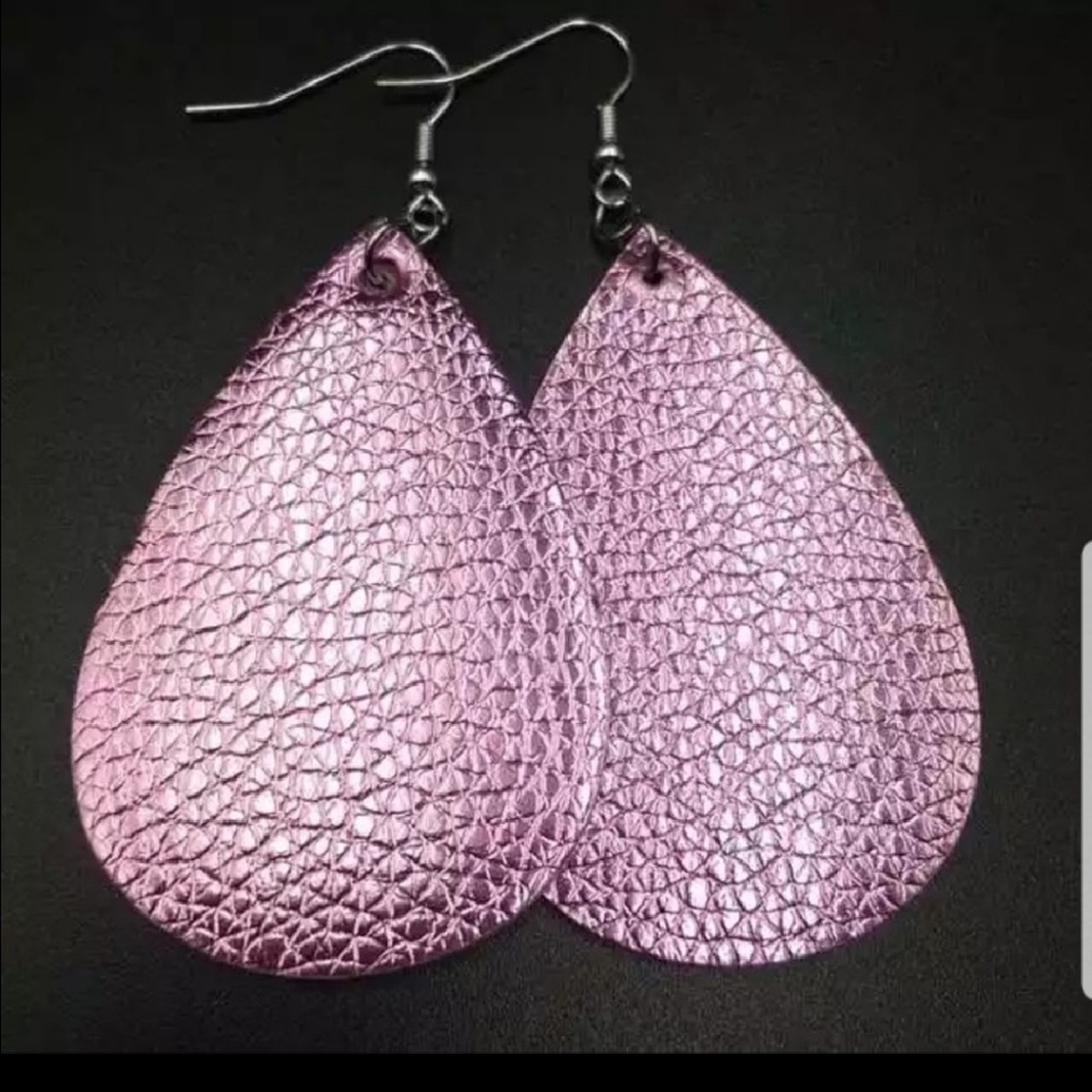 Pink leather teardrop earrings
